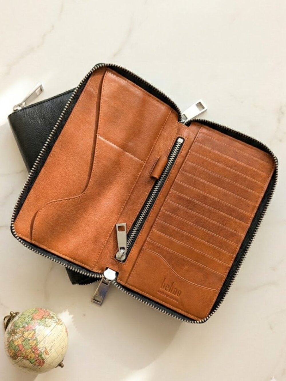 behno black and brown leather travel wallet sustainable handmade